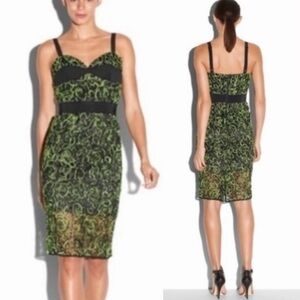 MILLY Midi Dress Contemporary Neon Green Black Size 4